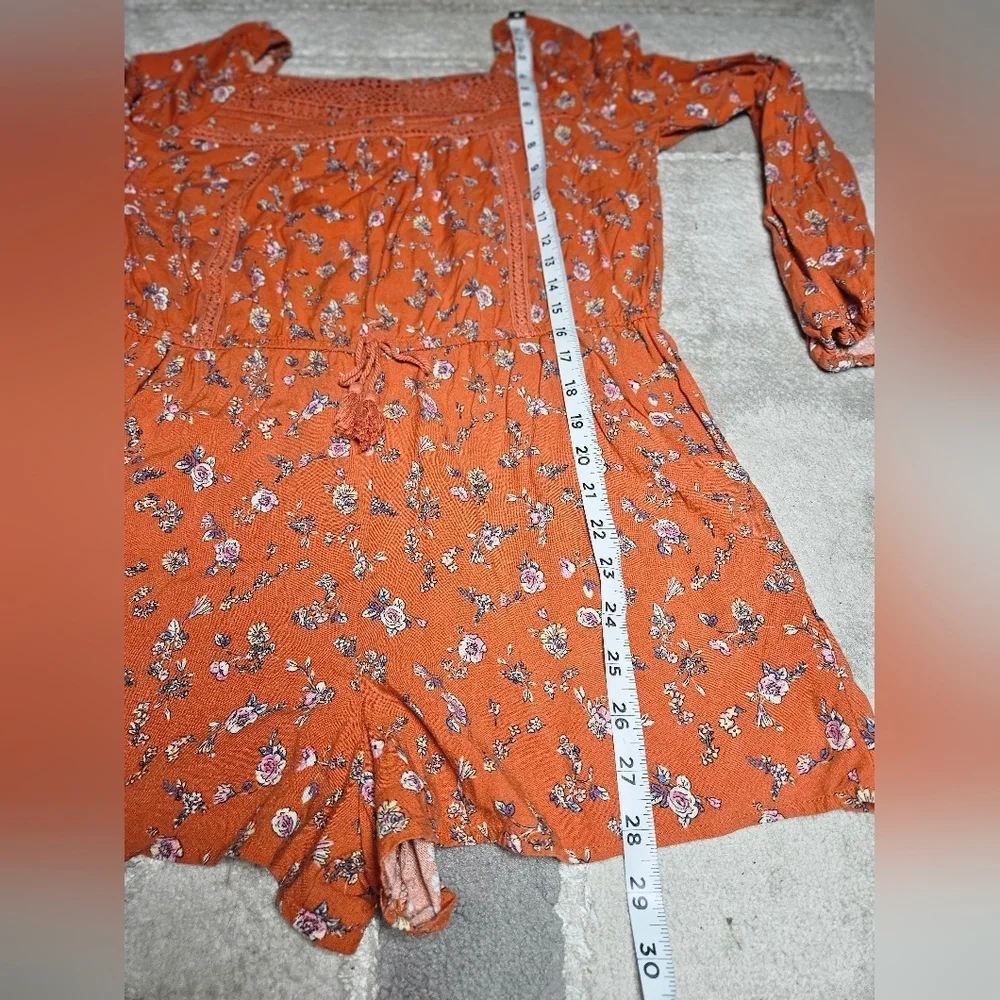 art class Orange Floral Long-Sleeve Romper
